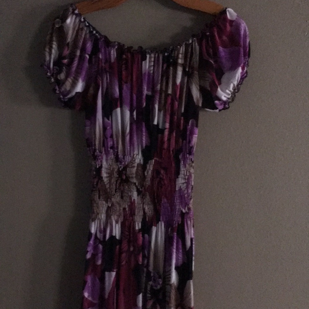 Off the shoulder flower dress PURPLE